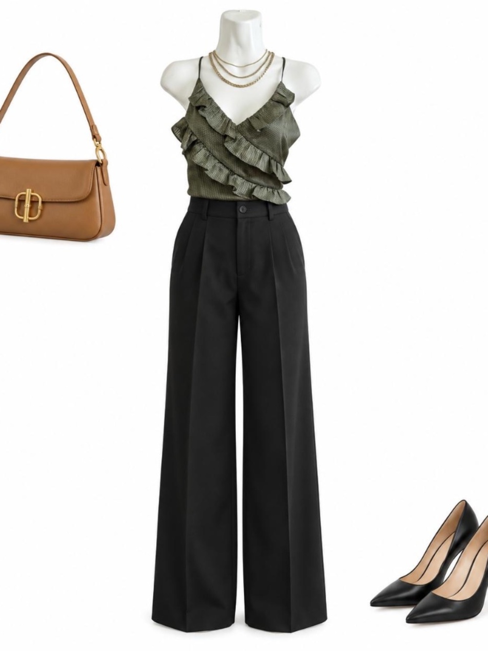 Express Olive Green Ruffle Cami Top XS NWT